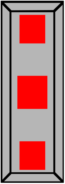 The image shows a simple red vertical bar with two white rectangles on it against a gray background.