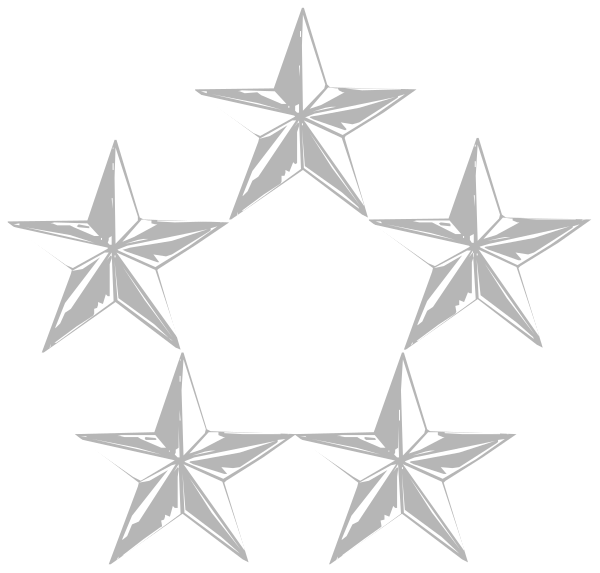 The image shows a black and white graphic of five stars arranged within an octagon shape with points at each corner.