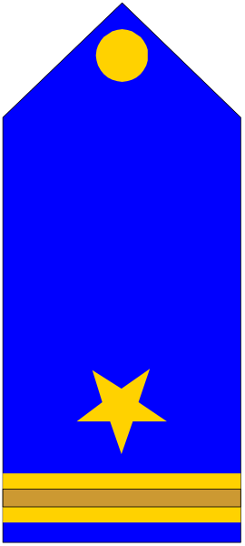The image shows a blue flag with white stars on it inside an outline of what appears to be a ship's mast.