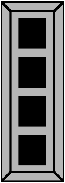 The image shows a simple black and white line drawing of an open door with two rectangles on it against a gray background.