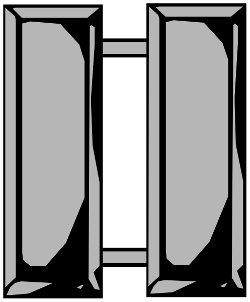 The black and white illustration shows a simple line drawing of two windows with vertical blinds partially open against an unadorned wall background.