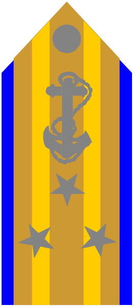 The flag features a blue stripe with stars on it at the bottom right corner, an anchor symbol above that, and what appears to be a compass rose in between them all set against yellow background.