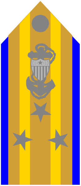 The flag features a blue stripe with stars on it at the bottom left corner of an orange cross that has a white emblem in its center.