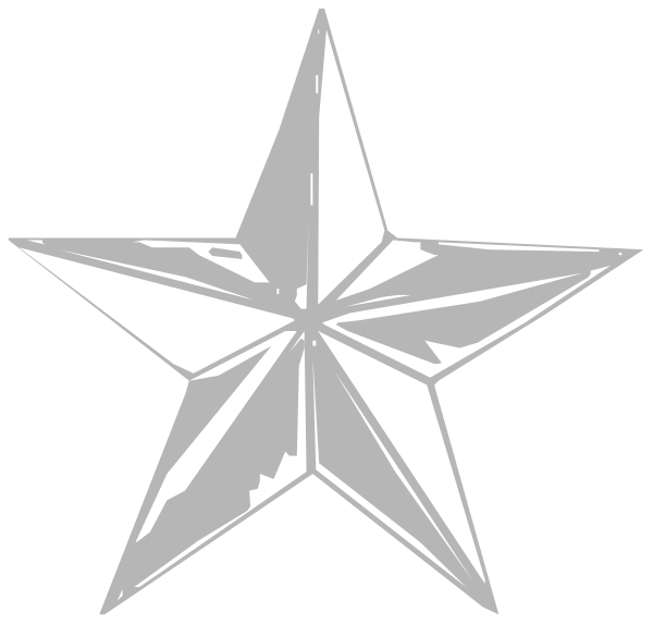 The image shows a silver star with rays emanating from it against a black background.
