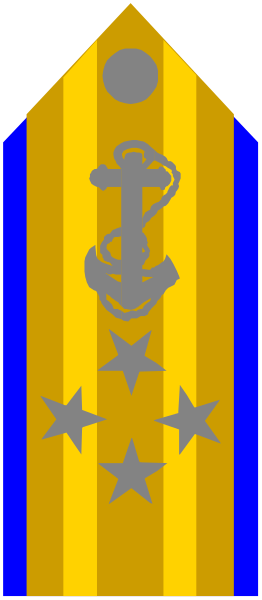 The flag has a blue background with yellow stars on it; there's an anchor symbol at its center.