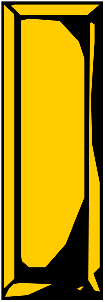 The image shows a yellow door with an open sign on it against a gray background.