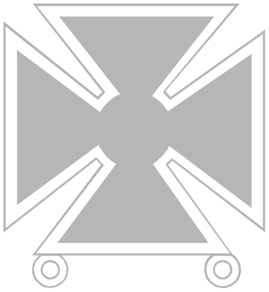 The image shows a stylized graphic of an open cross with four arms extending outward from its center point; each arm is adorned with what appears to be gears at their ends.
