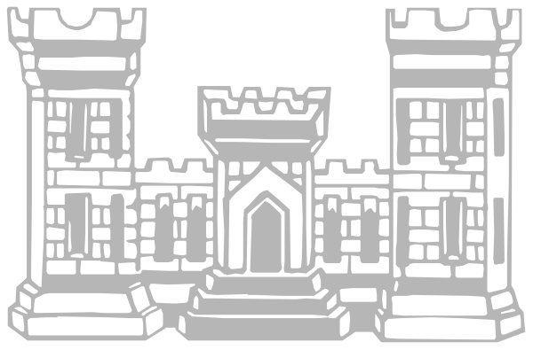 The black and white illustration shows a castle with multiple towers connected by walls, featuring arched windows on each tower; there is no visible activity within this image of architecture.
