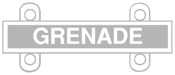 The image shows a black and white graphic of an object that resembles a train car with text on it reading "GRENADE" in bold letters at both ends.