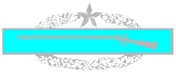 The image shows a flag with stars on it next to an emblem that includes what appears to be a rifle crossed by two swords above some decorative elements resembling laurel leaves.