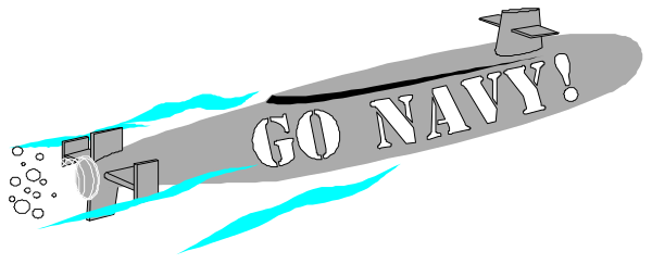The image shows a submarine with text that reads "GON NAVY" on it flying through space above an ocean background.
