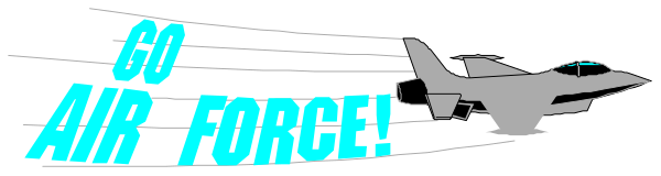 The image shows a banner with text that reads "GO AIR FORCE" on it against an airplane background.