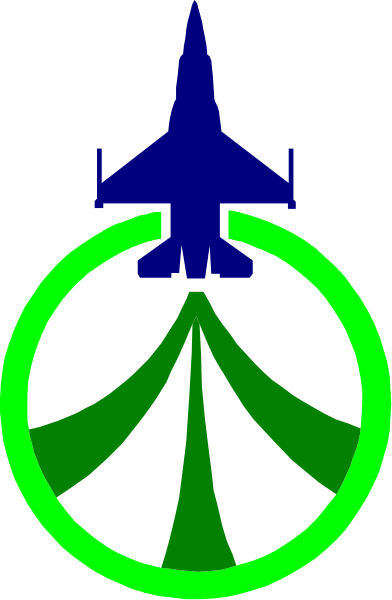 The image shows a stylized graphic of an airplane with its landing gear down inside what appears to be a targeting circle on top of it, set against two contrasted backgrounds: one blue-green and another black.