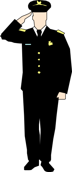 The image shows a person standing at attention with their hand on their chest; there is no text present within this small clip-art image.