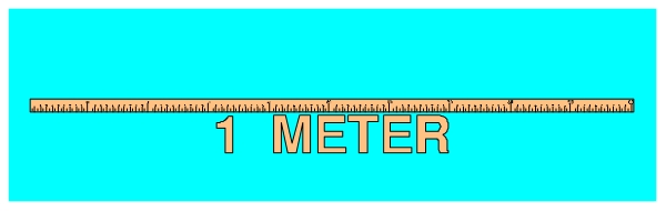 The image shows a pixelated representation of an electronic device with text that reads "1 METER" on it against a blue background.