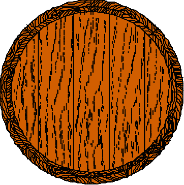 The image shows a wooden table with two circular cutouts on it against an orange background; there is no text present within this small clip-art image.