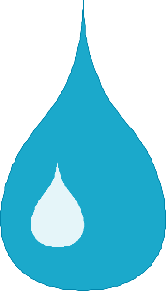 The image shows a blue water droplet with white highlights on it against an unseen background.