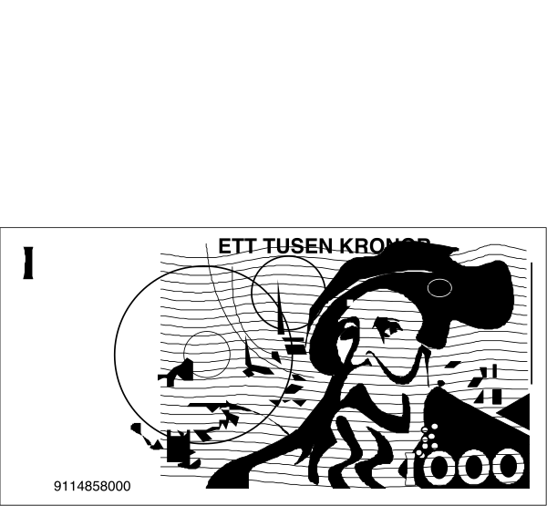 The black and white photo shows a person standing on top of an object that resembles a surfboard with their arms outstretched in front of them against a dark background.