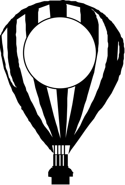 The black and white logo features a stylized hot air balloon with an open basket at its base on top of what appears to be a mountainous landscape under clear skies.