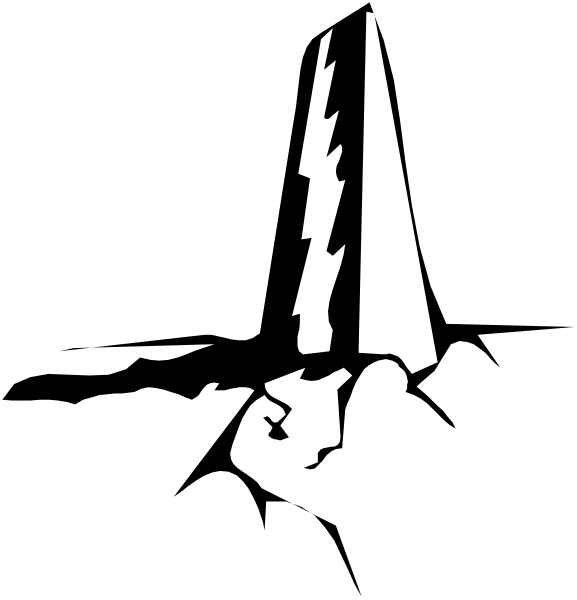 The black silhouette of a sailboat with two sails against an unseen background.
