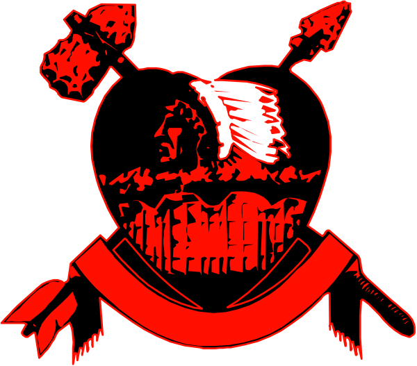 The image shows a black and white illustration of an Indian head dress with feathers on top, inside which is a heart symbolizing love for one's country.