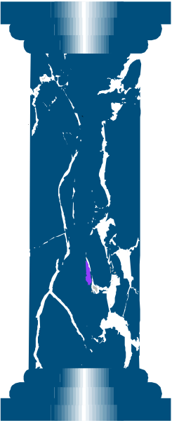 The image shows a blue vertical bar with white cracks running down it against an indistinct background that appears to be grayish-blue in color.