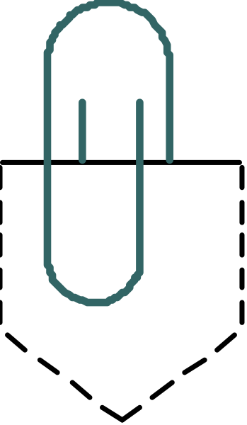 The image shows a simple line drawing of an envelope with two lines representing its flaps on top against a plain background.