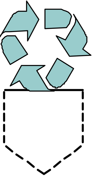 The image shows a black and white photo of an object with blue highlights that resembles recycling symbols on it against a gray background.