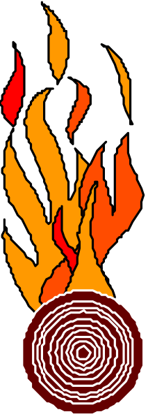 The image shows a stylized graphic of an orange flame with black outlines on what appears to be a gray background; there is also a small red circle at bottom right corner that resembles fire within it, and above this smaller design floats another similar but larger one in the same color scheme.