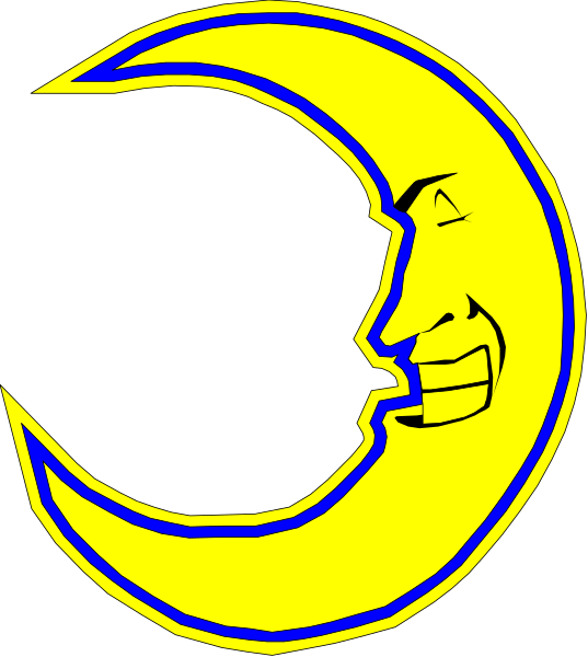 The image shows a stylized graphic of an eclipsed moon with two faces drawn on it; to its left is one face that appears surprised while looking at another crescent-shaped object resembling a smiley face, and below them both there's text reading "Moon."