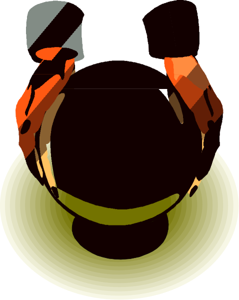 The image shows a black silhouette of an object with two red stripes on it against a white background.