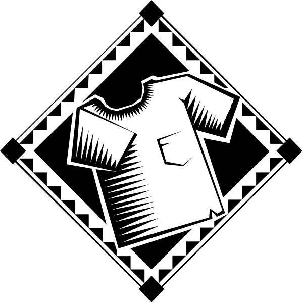 The black and white illustration shows a shirt with long sleeves hanging on what appears to be an invisible hanger against a dark background.