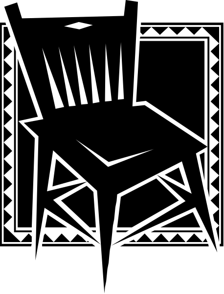 The image shows a black silhouette of an object that resembles a chair with vertical slats on its backrest against a dark background.