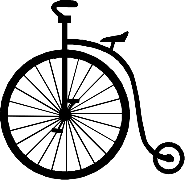 The black and white silhouette of a bicycle wheel with spokes against a dark background.