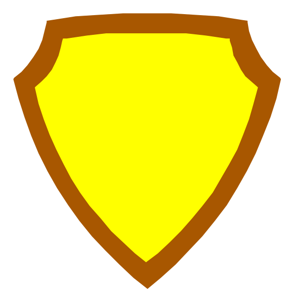 The image shows a shield with an emblem on it against a black background.