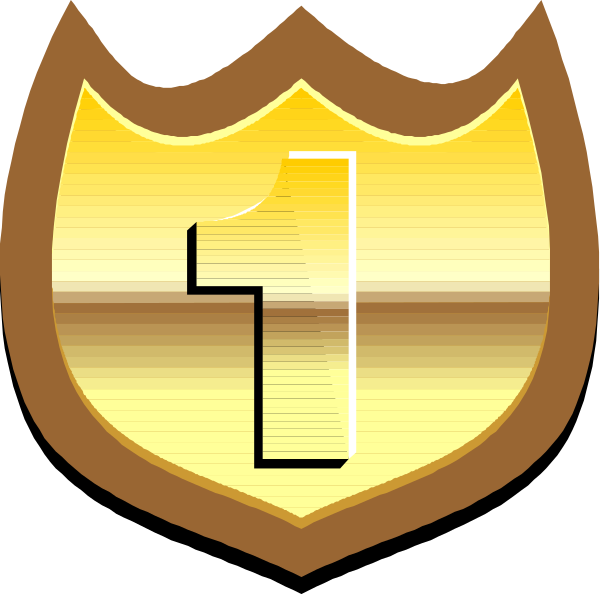 The image shows a shield with an emblem of number 1 on it inside what appears to be a stylized castle-like structure atop two crossed swords; there is no text present in this clipart.