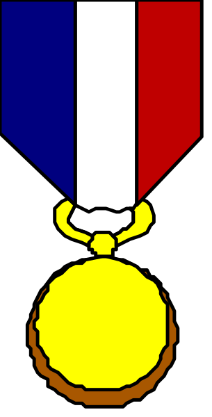 The image shows a medal with an emblem on it hanging from a ribbon against a dark background; there is no text present in this small clip-art image.