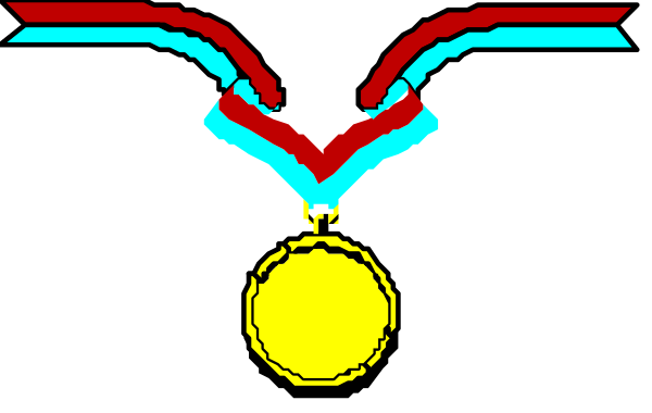 The image shows a medal with three ribbons hanging from it against a dark background; there is no text present on this small clip-art image.