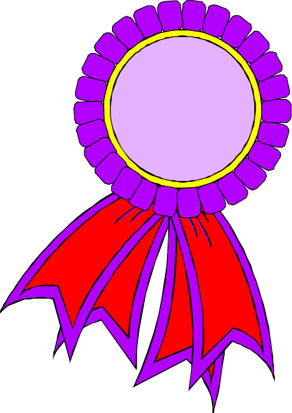 The image shows a purple ribbon with an award seal on it attached to red bunting tape that has white stars at each end.