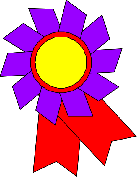 The image shows a colorful ribbon with an award symbol on it against a dark background.
