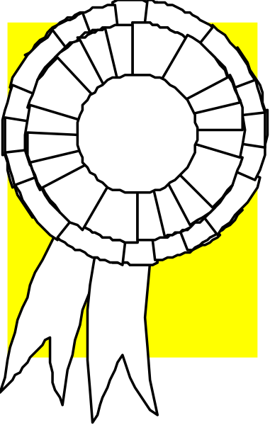 The image shows a stylized graphic of an award ribbon with text that reads "Ribbons" at its center in bold letters on top of what appears to be a yellow background within another rectangle, which is set against a gray backdrop.