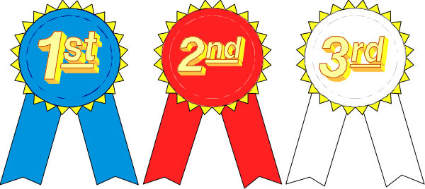 The image shows a graphic of three ribbons with numbers 1st through 3rd on them placed next to each other against a blue background; there is no text present in this clip-art illustration, and it appears to be designed for an award or competition setting.