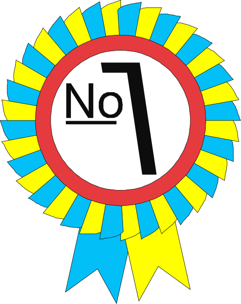 The image shows a blue ribbon with yellow text on it that reads "No 6". On top of this ribbon is an icon indicating prohibition (a red circle crossed out by diagonal lines). To the left side, there's a small graphic resembling a trophy or award. In front and slightly to the right of these elements are two blue stars with white text that reads "No 6". The background appears dark grey in color. There is no other significant detail visible within this image. It seems like an iconic representation, possibly for humor or satire purposes.