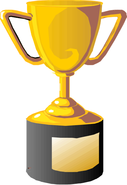 The image shows a trophy with two handles on top of it placed against an unseen background; there is no text present in this clip-art illustration.
