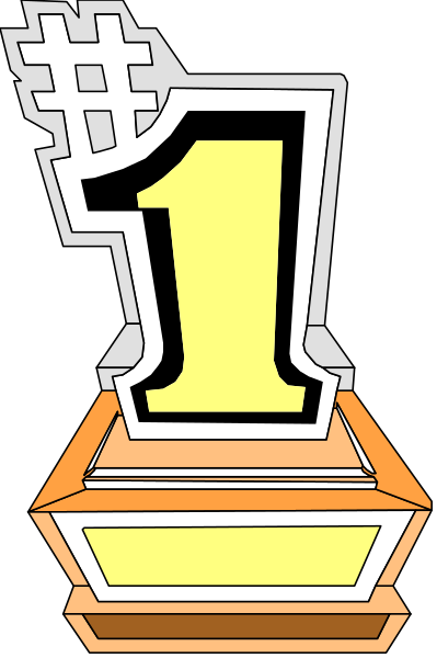 The image shows a trophy with an orange base topped by a gold number 1 on top of it inside what appears to be a podium-like structure against a black background. There is no text present in this clipart illustration, and there's only one object visible: the award or trophy itself. The style suggests that it might represent an achievement such as first place victory or recognition for something significant.
