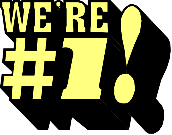 The image shows a banner with text that reads "WE'RE #1" at top left corner followed by "# 20," indicating number one in position twenty. Below this is another line of bold, capitalized letters stating "NUMBER ONE." To the right side of the sign there are two exclamation marks and below them a large yellow numeral '1'. The background appears to be black with white text for contrast. There's no indication of any objects or people in this image as it is purely graphic design meant to convey information about rankings, specifically that something has achieved