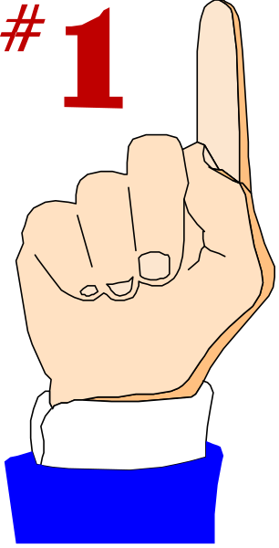 The image shows a cartoon of an index finger pointing upwards with text above it reading "1" on top of another number that is obscured by the first digit's shadow.