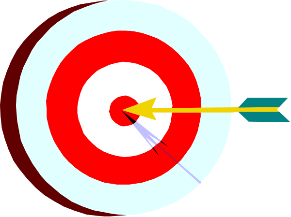 The image shows a darts game with two red bullseye targets on either side of an arrow pointing towards them from above; there is also another smaller target in between these larger ones that has been hit by one of the arrows, indicating it was missed during play.