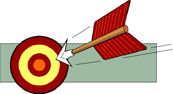 The image shows a cartoon of an arrow hitting a target with bullseye eyesight symbolizing precision aiming at it.