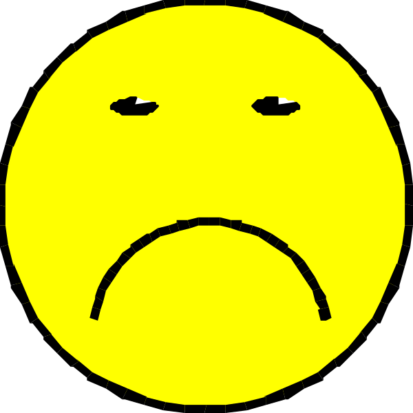The image shows two yellow smiley faces with a sad face between them on black background.